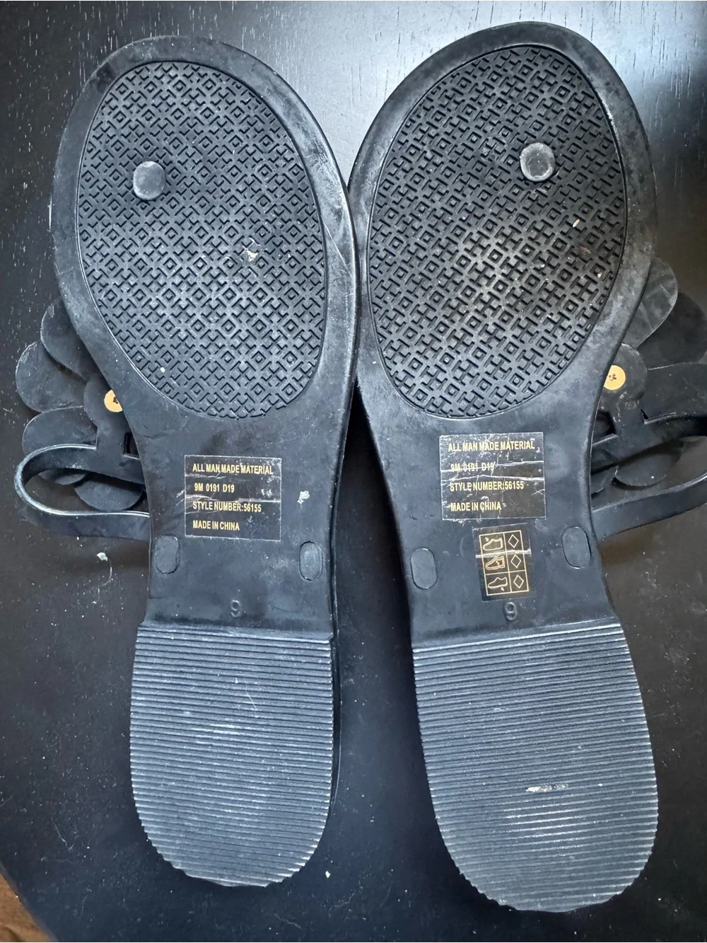 Tory Burch Black Floral Toe-Post Sandals with Gold Accent